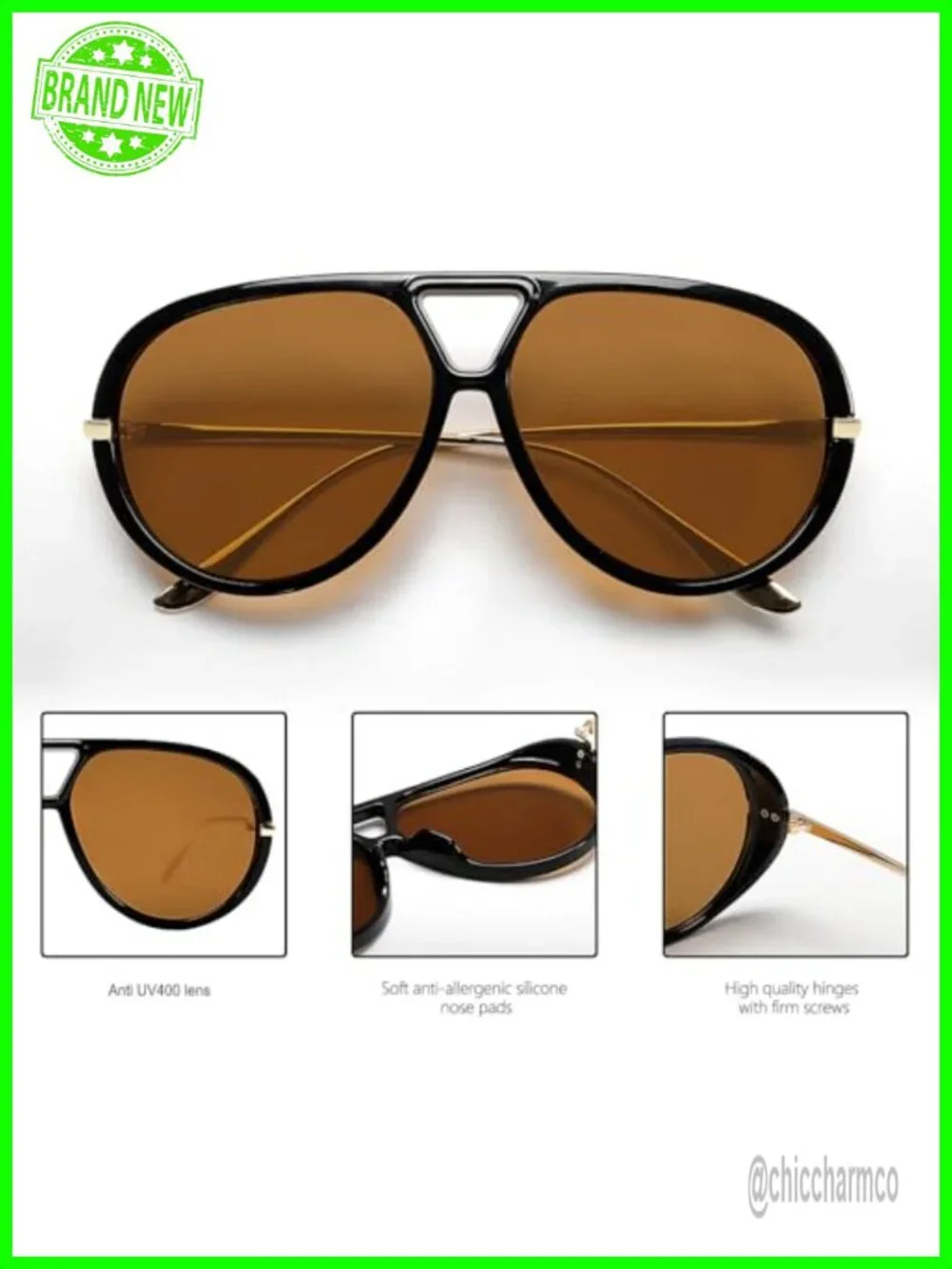 Oversized 70s Aviator Sunglasses Gold Metal Frame UV Protection